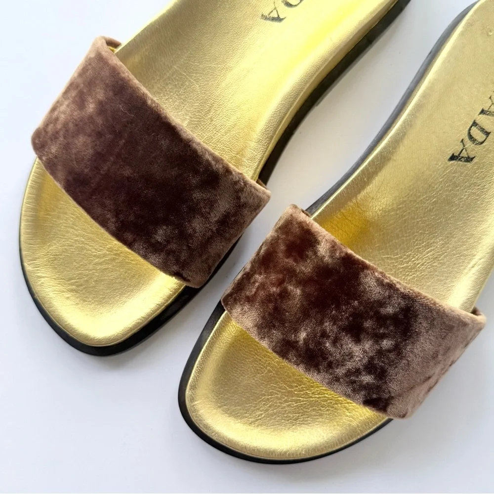 Prada Velvet Slide Sandals in Brown & Gold Size 36 - Picture 8 of 15